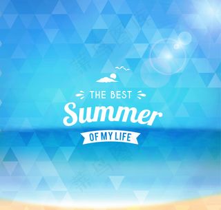 蓝色三角拼接夏日海报