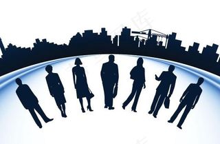 工作场所的特点和建筑剪影矢量素材