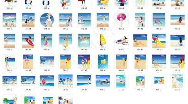夏天的海滩度假矢量素材包ai矢量模版下载
