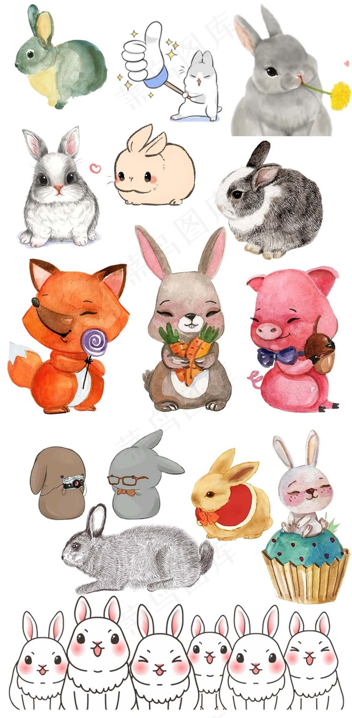 可爱卡通手绘兔子动物设计素材