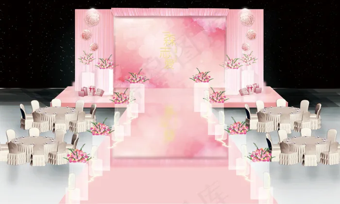 婚礼效果图舞台宴会区粉色(7087X4252(DPI:72))psd模版下载