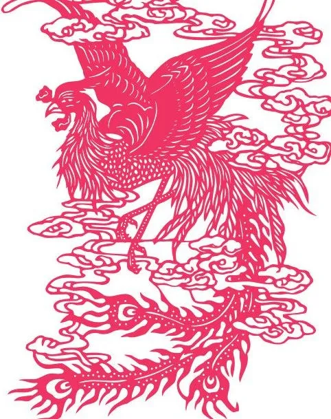 传统凤凰祥云剪纸图案cdr矢量模版下载