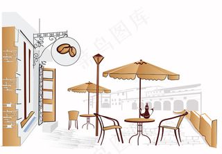 手绘欧式咖啡厅矢量图2