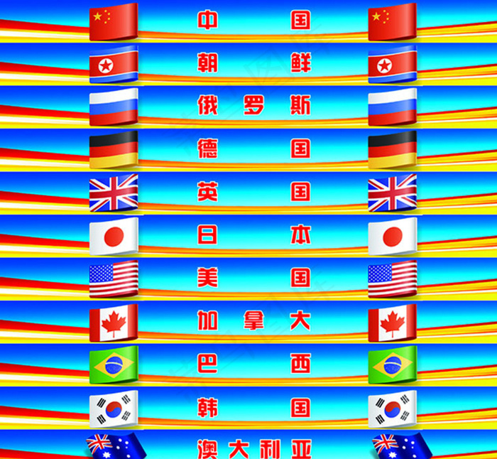 各国国旗台阶贴图图片ai矢量模版下载