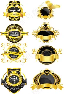 华丽金黑相间瓶贴标签矢量图瓶身贴