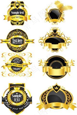 华丽金黑相间瓶贴标签矢量图瓶身贴
