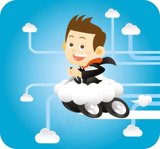 云端开车的商务男人