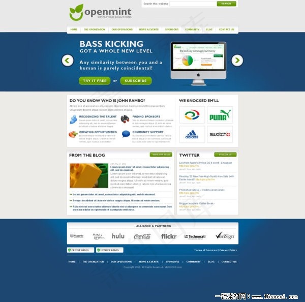 蓝色清爽简洁网站模板psd