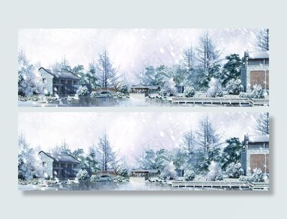 淘宝天猫唯美冬季雪景雪树女装海报背...