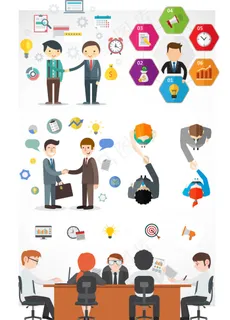 商务团队沟通扁平化海报杂志PPT素...