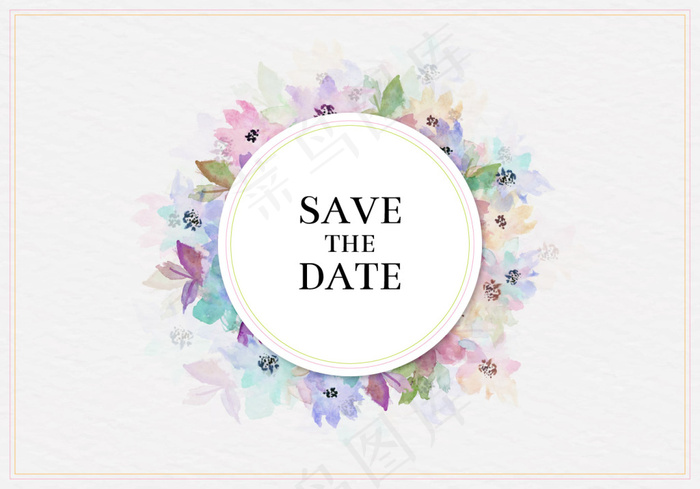 唯美水彩花卉花朵婚礼邀请卡