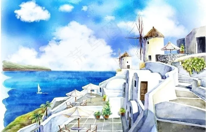 夏天风景插画图片