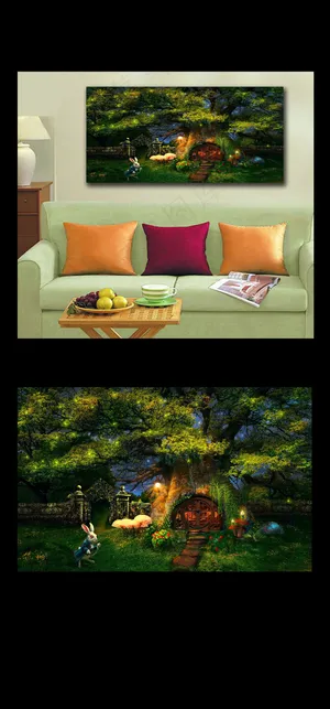 家庭装修效果图客厅壁画卡通