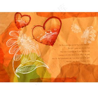 橙色底纹素描太阳花