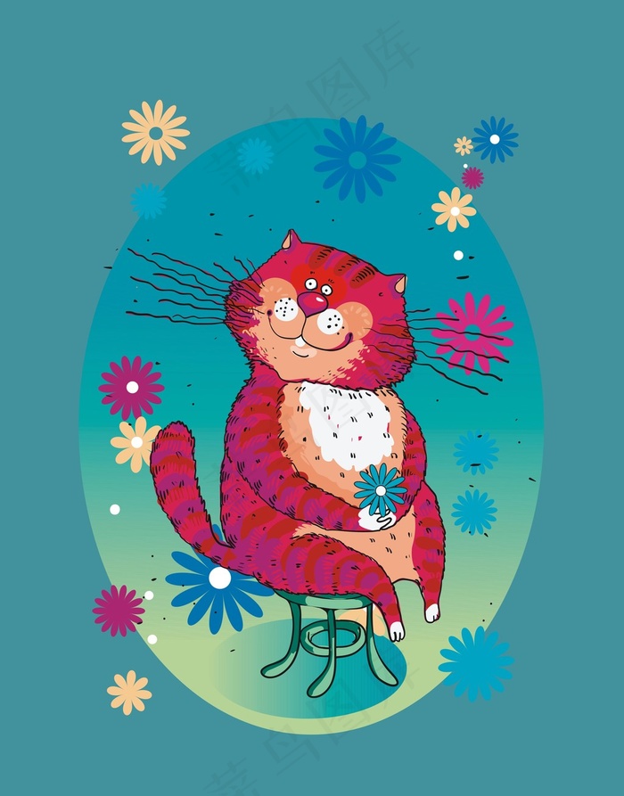 卡通动物猫咪平面设计素材装饰画