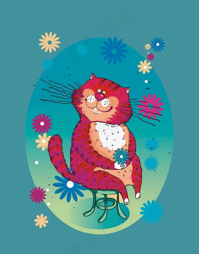 卡通动物猫咪平面设计素材装饰画
