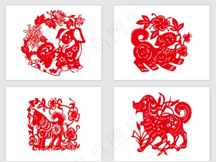 卡通矢量传统狗年剪纸