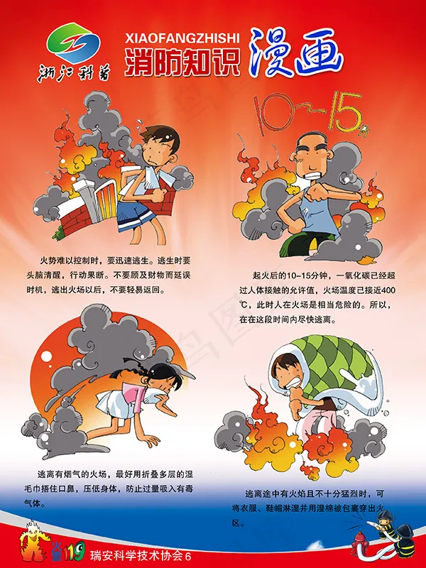 科普宣传消防知识漫画展板设计psd...psd模版下载