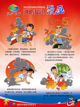 科普宣传消防知识漫画展板设计psd...