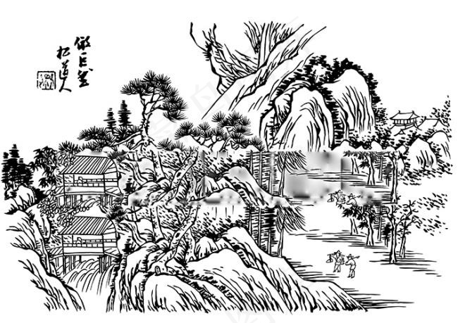山水画eps,ai矢量模版下载