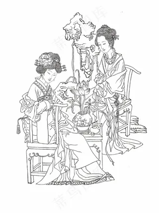 古代仕女白描图片