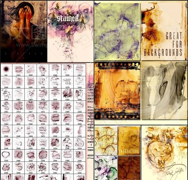 Rons系列颓废彩绘和污渍背景PS...