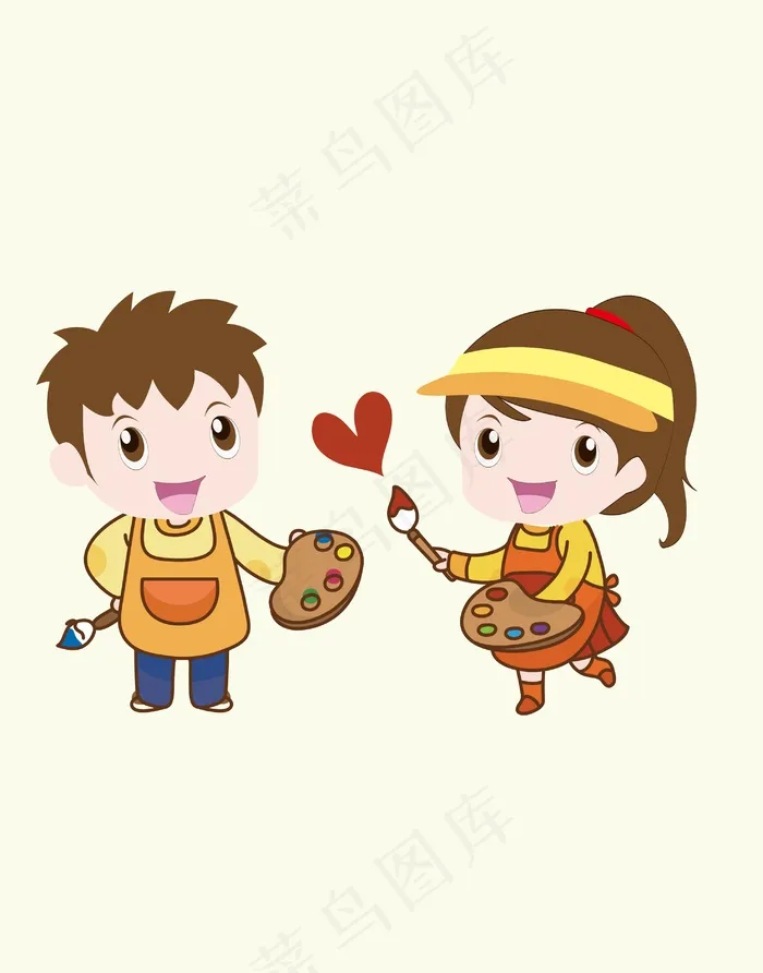 卡通矢量人物儿童男孩女孩心形