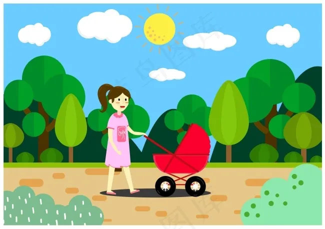 扁平温馨散步插画ai矢量模版下载