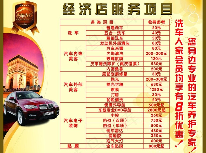 洗车房价目表图片