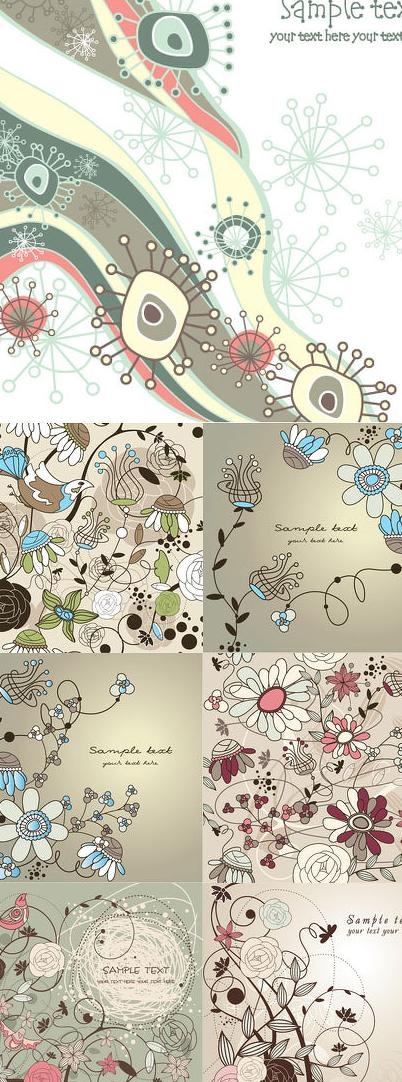 唯美线条花朵背景矢量素材