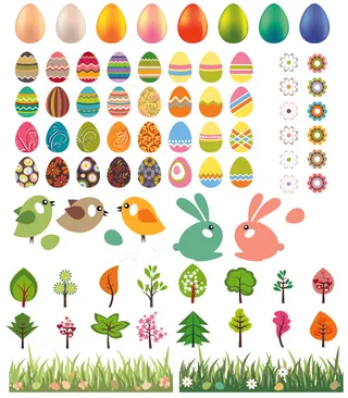 卡通彩蛋小兔小草矢量素材