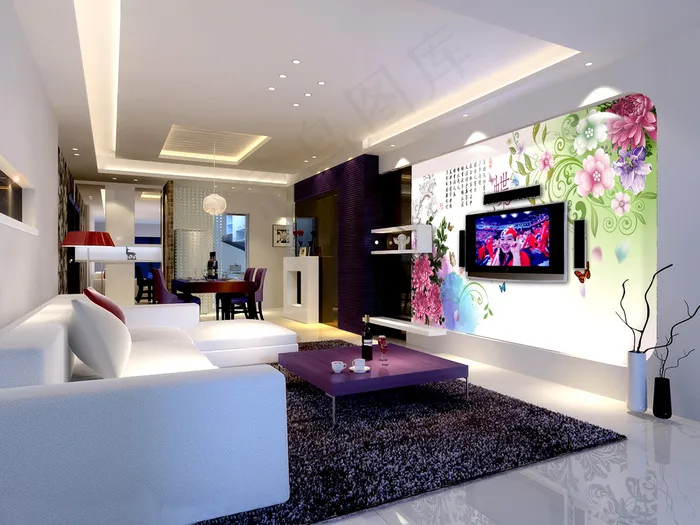 蝶恋花背景墙素材 客厅电视背景墙