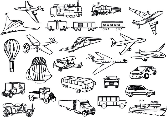 线描交通工具矢量图