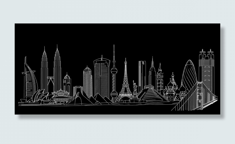 4种美妙的著名建筑的矢量绘图