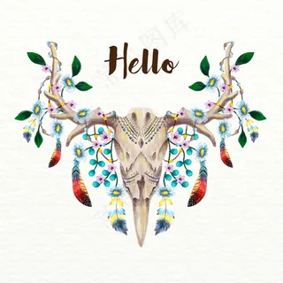 麋鹿手绘水彩图案插画