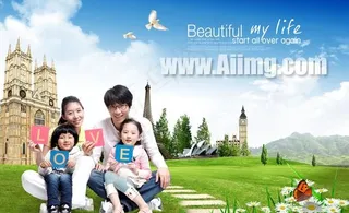 欧洲建筑欢乐家庭PSD素材