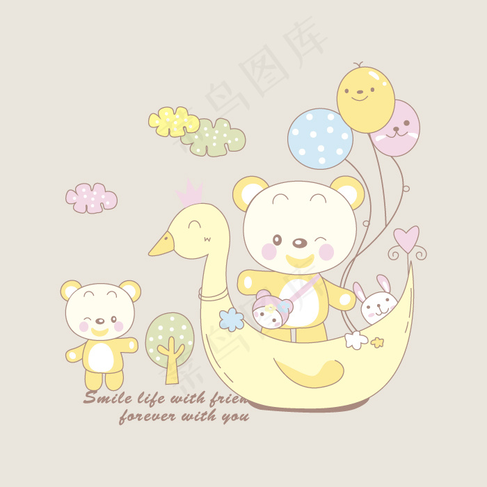 印花矢量图 可爱卡通 卡通动物 熊 鸭子 免费素材