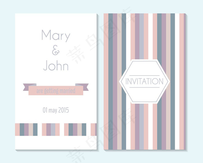 条纹背景婚礼贺卡矢量素材