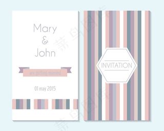 条纹背景婚礼贺卡矢量素材