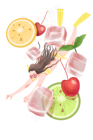 夏日少女水果冰饮欢畅