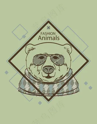 小熊插画眼镜几何体英文字体