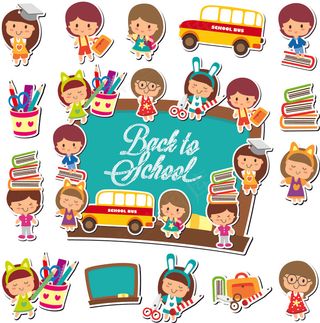 卡通学生儿童插画风格人物元素矢量素...