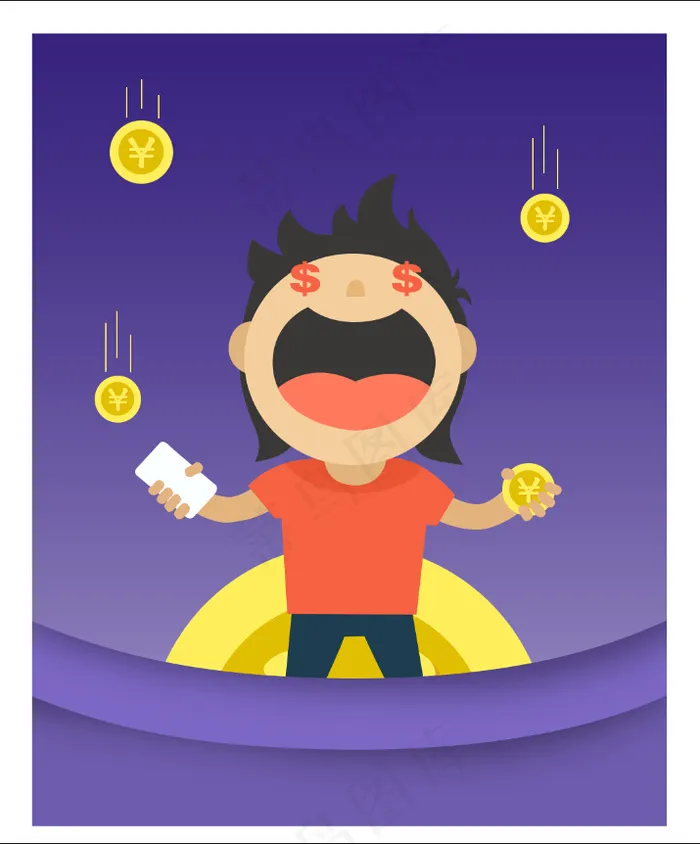 接金币的卡通人物图片psd模版下载