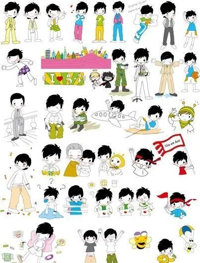 卡通漫画儿童集合矢量素材ai矢量模版下载