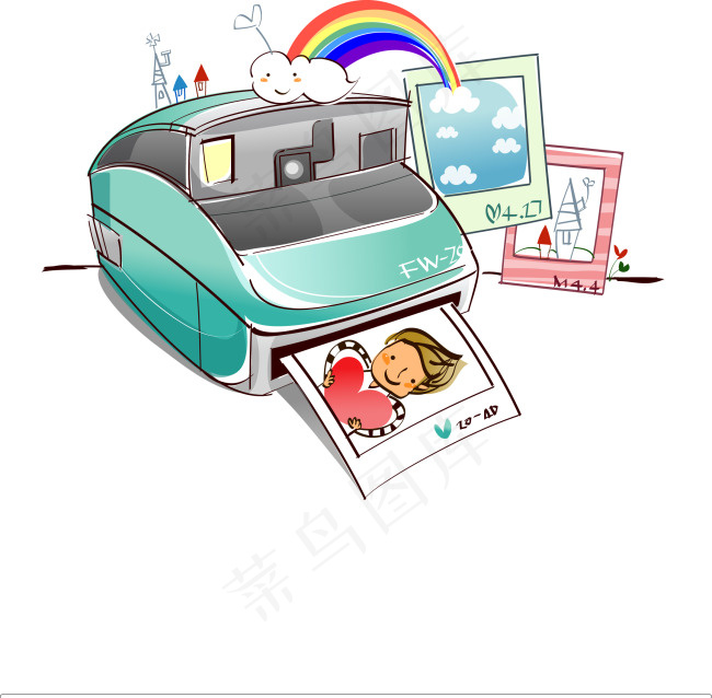 拍立得照相机唯美矢量插画高清源文件...ai矢量模版下载