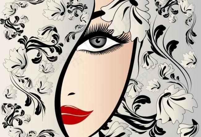 春天花纹美女图片eps,ai矢量模版下载