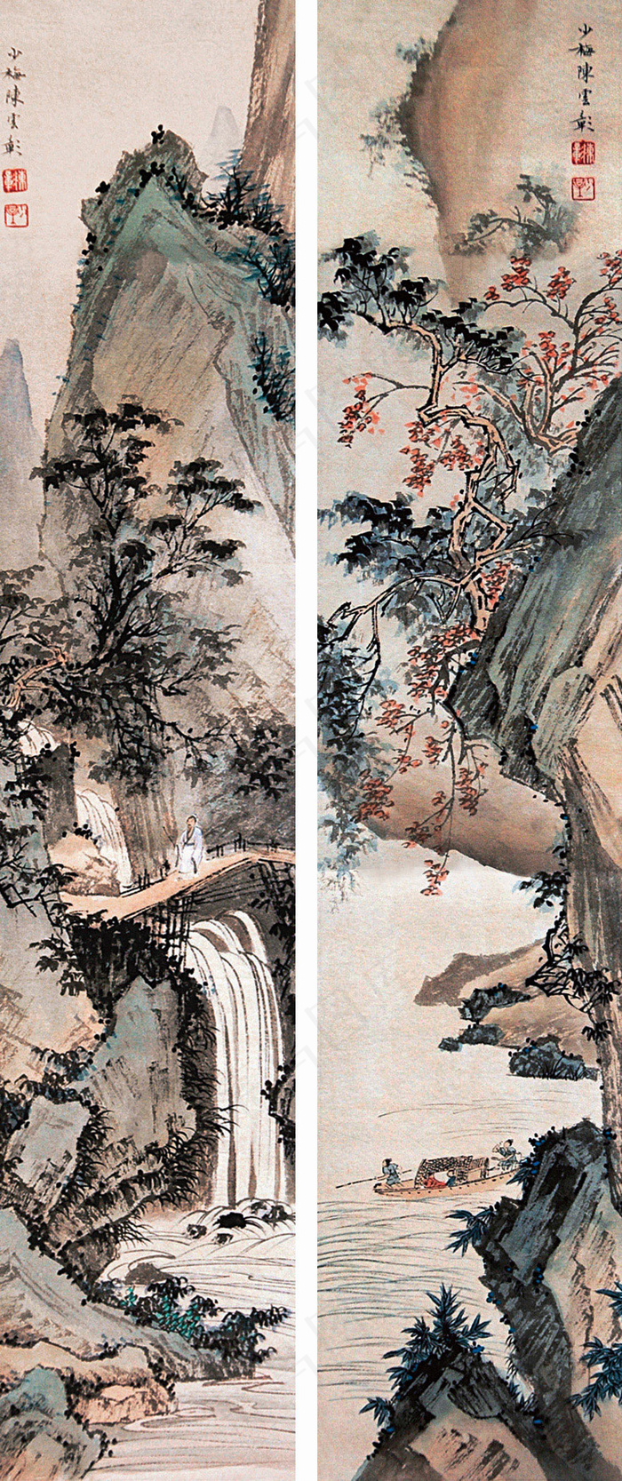 山石松江图