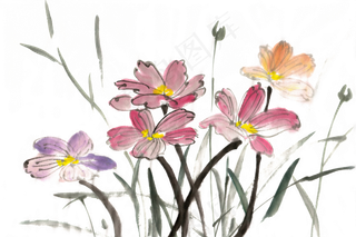 鲜艳花卉水墨画PNG免抠素材鲜艳花卉水墨画PNG免抠素材