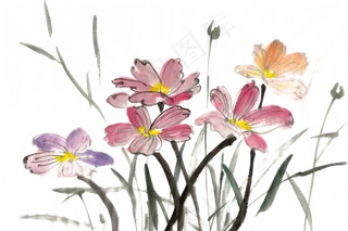 鲜艳花卉水墨画PNG免抠素材鲜艳花卉水墨画PNG免抠素材