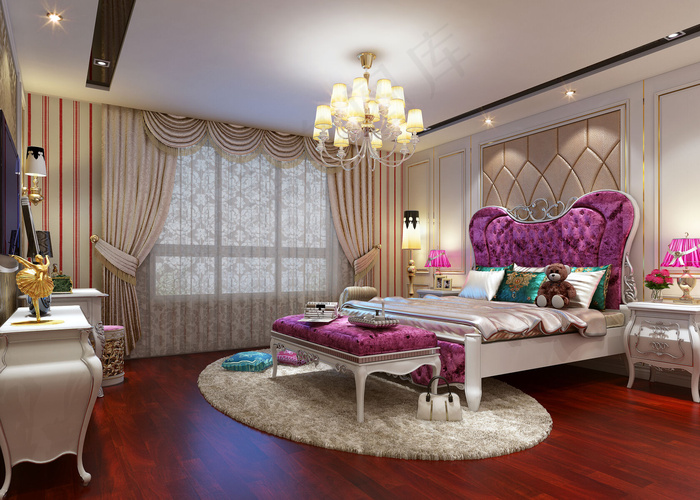 整木全屋定制欧式卧室床背景高清印刷...